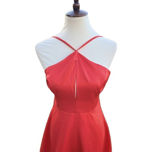 Lush Womens Fit & Flare Open Back Strappy Halter Flared Coral Dress Size M NWOT - Picture 4 of 16